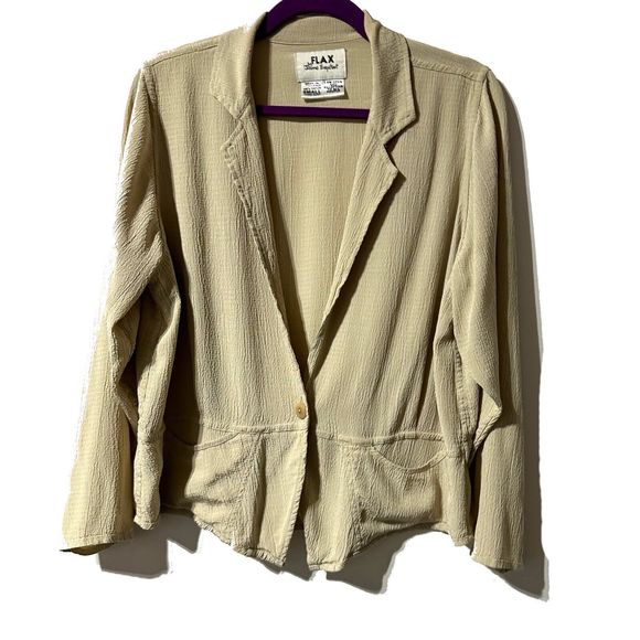 Flax By Jeanne Engelhart Beige Topper Jacket Lagenlook Size S Notch Collar - Picture 4 of 8
